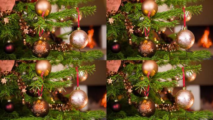 装饰精美的圣诞树和壁炉