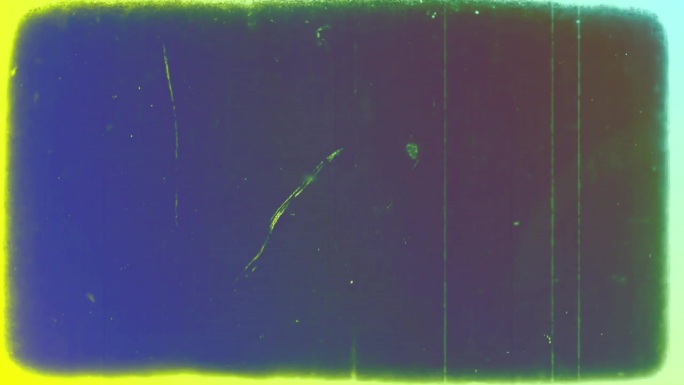 抖动的黄色和绿松石模拟胶片框架和划痕在绿色垃圾背景