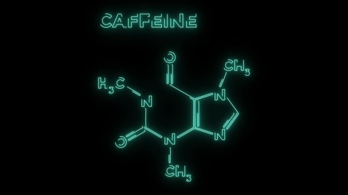 咖啡因霓虹灯图标孤立的黑色背景。
