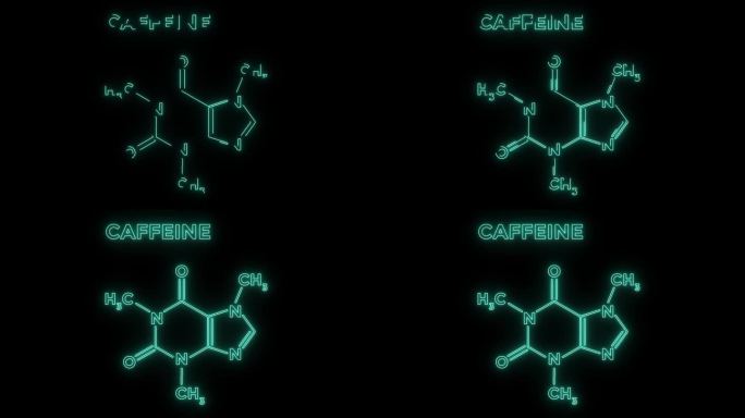 咖啡因霓虹灯图标孤立的黑色背景。