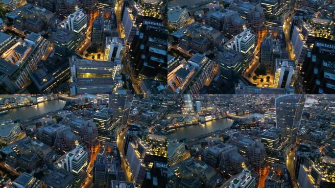 英国伦敦市的夜景鸟瞰