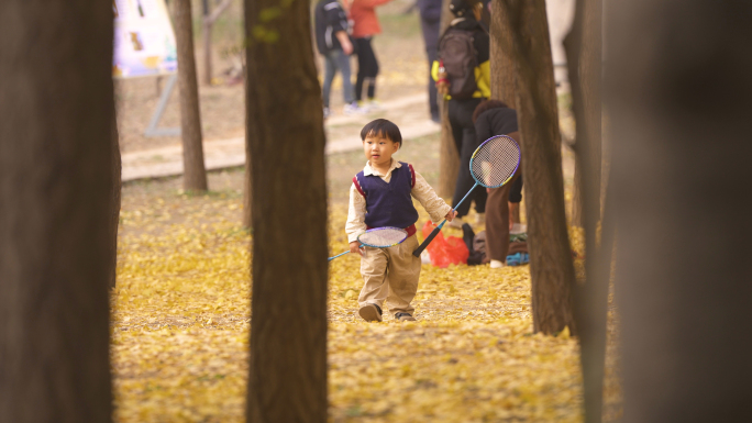 小朋友 公园游玩 秋天 周末