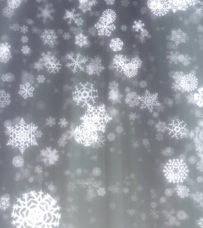 圣诞雪花飘落循环，灰色背景。垂直视频。