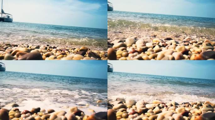 【实拍】海浪拍打鹅卵石特写