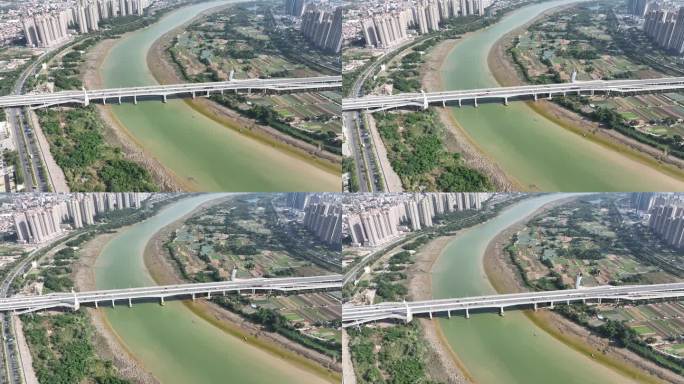 泉州黄龙大桥航拍晋江河流泉州滨江两岸风景
