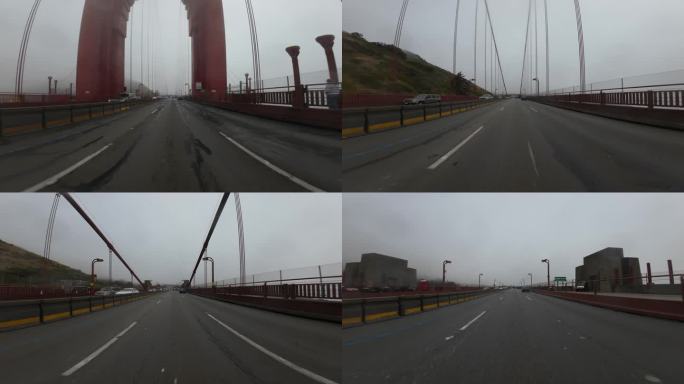 旧金山金门大桥在雾中向北行驶04前视图在101北驾驶板加州美国超宽