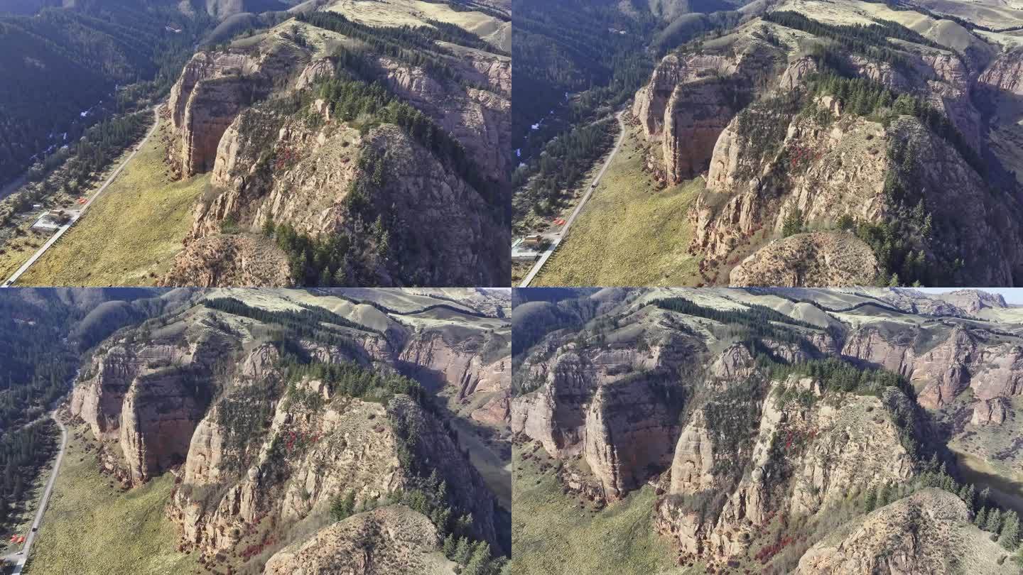 4k航拍马蹄寺祁连山草原雪山