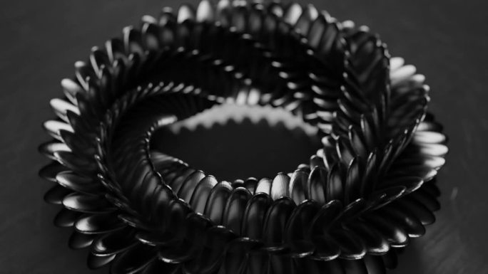 黑色和白色蛇鳞的圆圈移动在一个3D动画