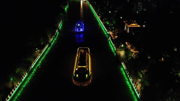 扬州古运河 渡江桥夜景航拍