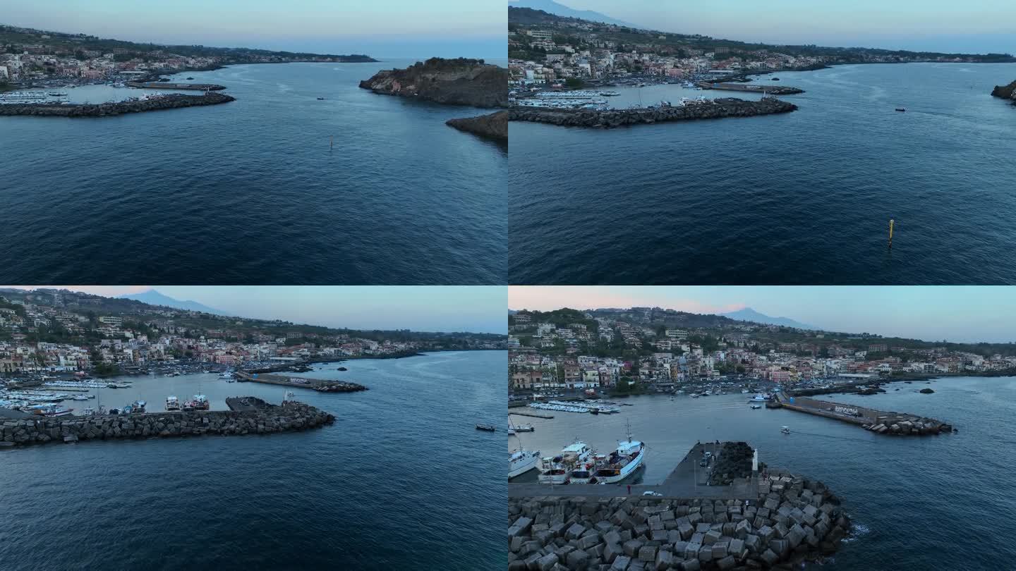 阿西特里扎港和奇克洛皮·法拉格列尼号。意大利西西里岛。