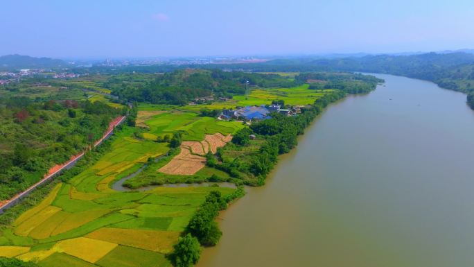 河流水路风光4K高清航拍大自然流域河湾