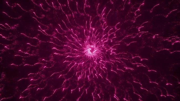 摘要粒子螺旋轨迹动画背景，粉红色闪闪发光的粒子螺旋抽象运动Bg，狙击粒子运动的循环动画，粒子旋转圆螺