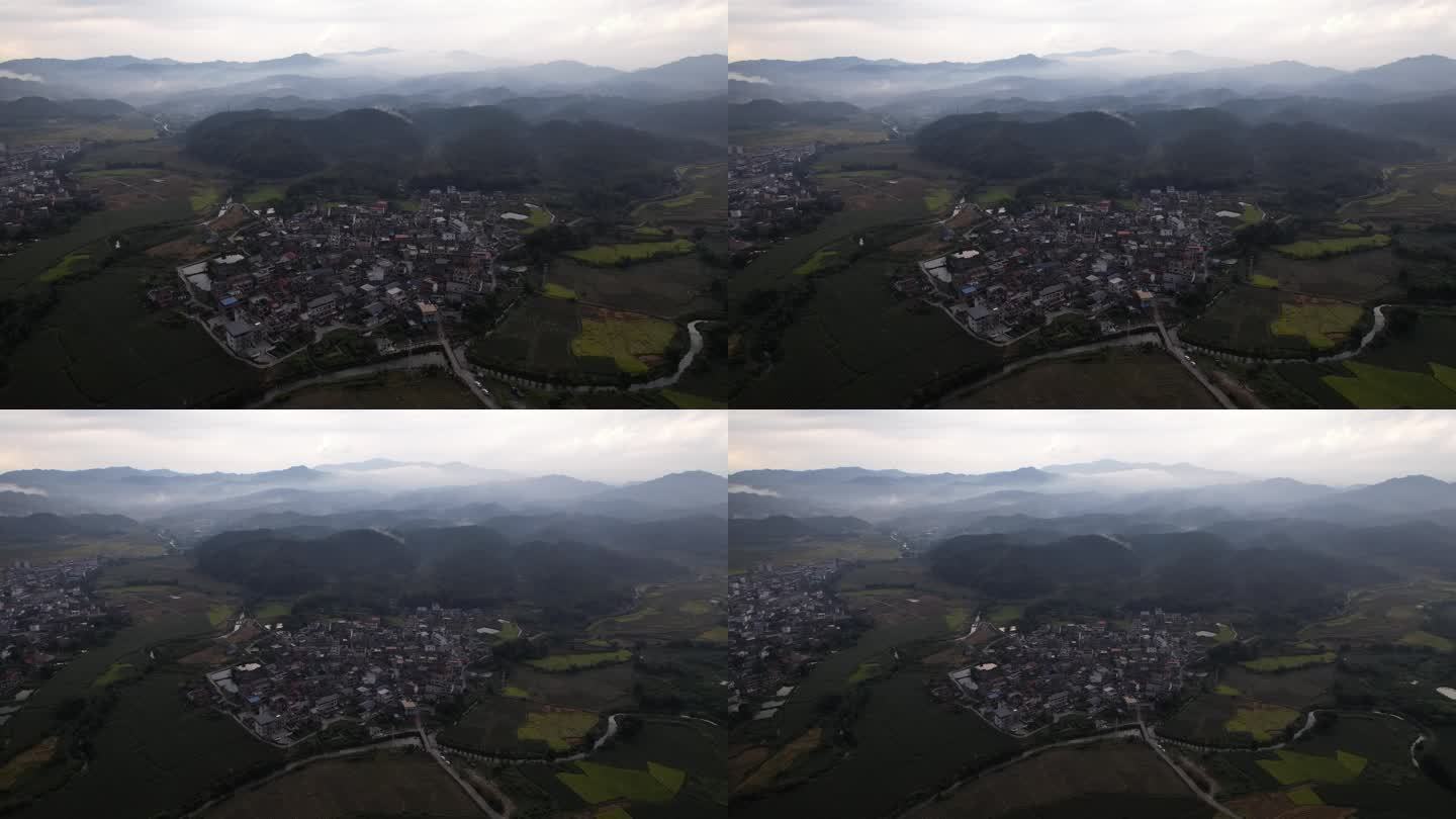 航拍美丽雨后乡村风景素材空镜