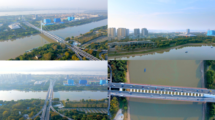 南京江心洲夹江大桥4K航拍