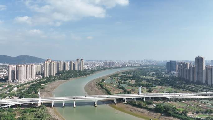 泉州黄龙大桥航拍晋江河流泉州滨江两岸风景