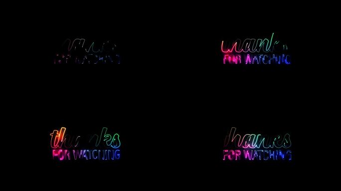 感谢收看在黑色抽象背景上的彩色霓虹激光文本故障效果动画电影标题。