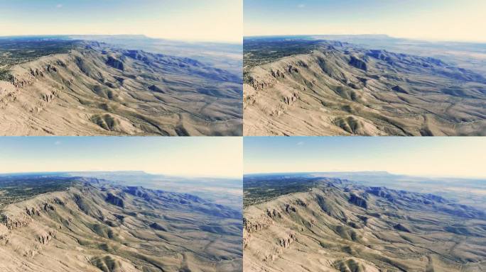 林肯国家森林悬崖视图，空中广角拍摄朦胧的一天在山区，岩石沉积高地，大悬崖山谷在新墨西哥州