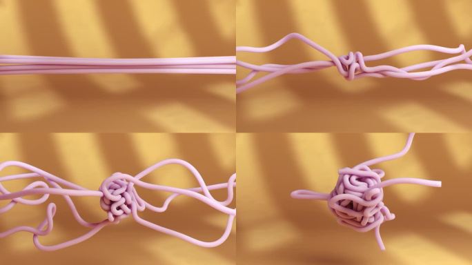 摘要绳拉紧球纱合并。极简3D动画。