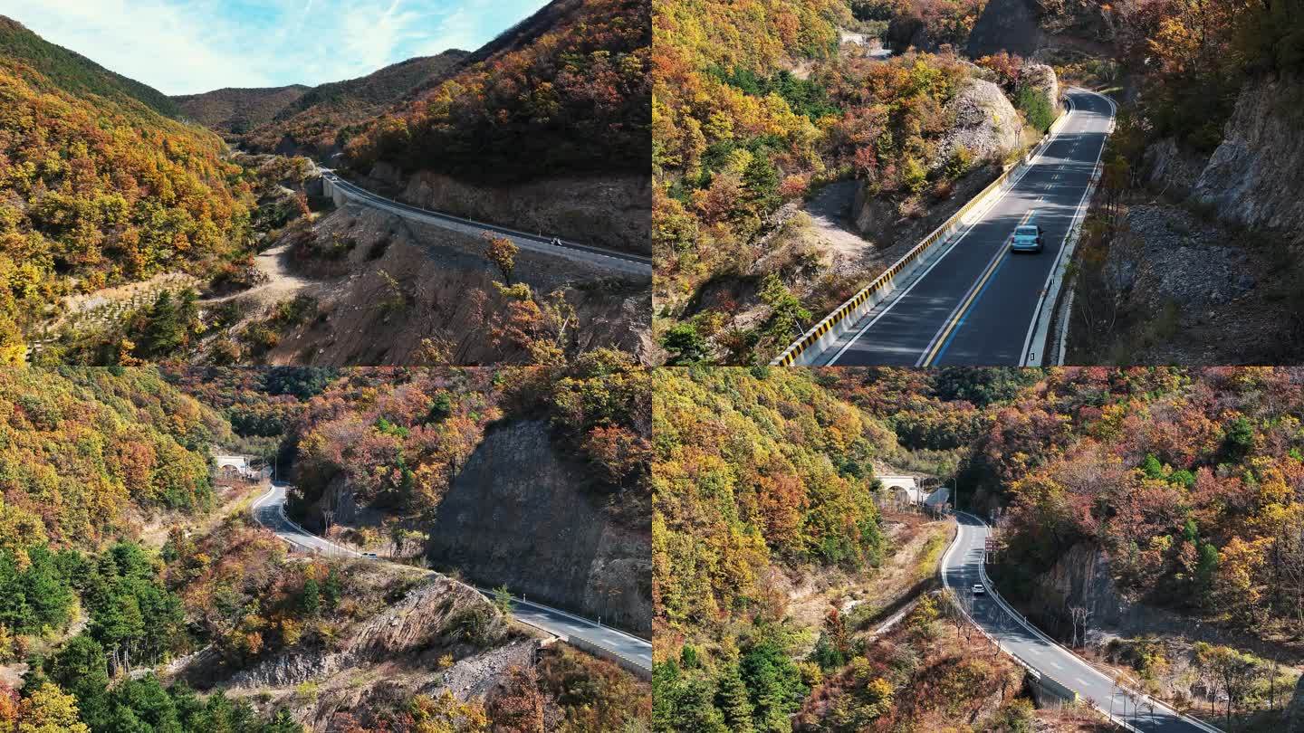 4K秋天山脉公路开车自然风景航拍【合集】