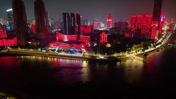 湖北武汉城市地标夜晚夜景风景风光素材航拍