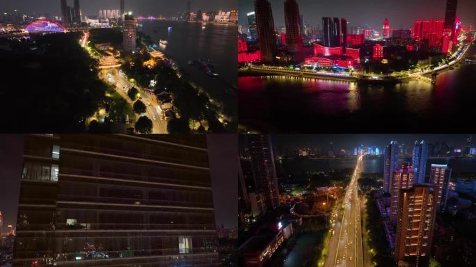 湖北武汉城市地标夜晚夜景风景风光素材航拍