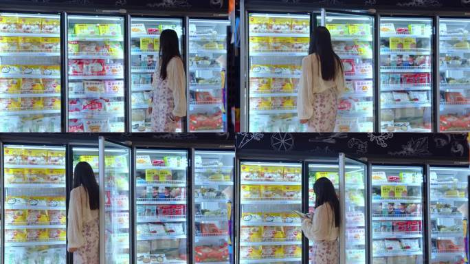 4K超市卖场货柜货饮品饮料乳品酸奶美女