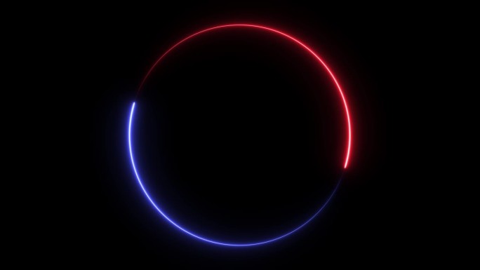 在黑色背景的动画上，红蓝色的火焰轨迹循环。循环循环。抽象光条纹圆度，复制空间的文字，广告，标志设计，
