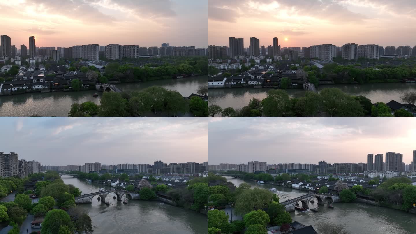 杭州大运河拱宸桥夕阳