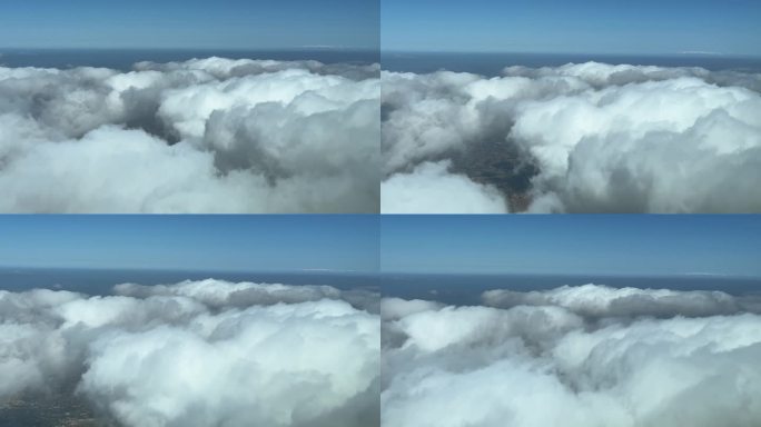在降落过程中，飞行员看到了一些蓬松的云层，高度为5000米。一个飞行员的视角。