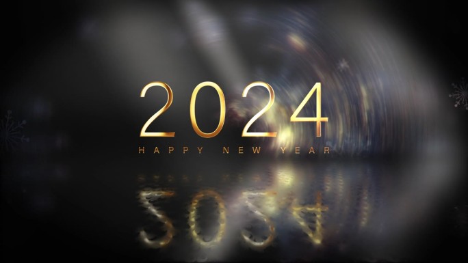 金文2024拜年动画与流动金色雪花电影标题抽象背景。