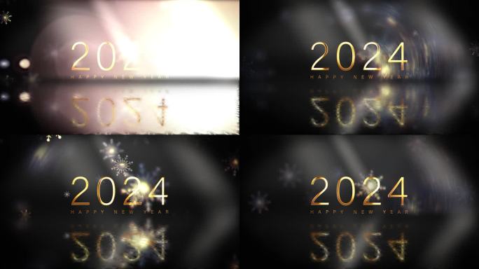 金文2024拜年动画与流动金色雪花电影标题抽象背景。