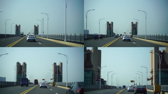 汽车行驶在长江大桥上开车第一视角窗外风景