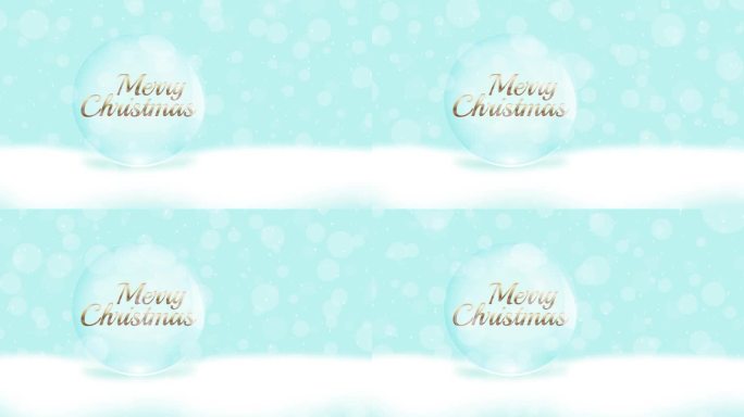 “圣诞快乐”这句话藏在一个玻璃球里，下面下雪了。动画演示
