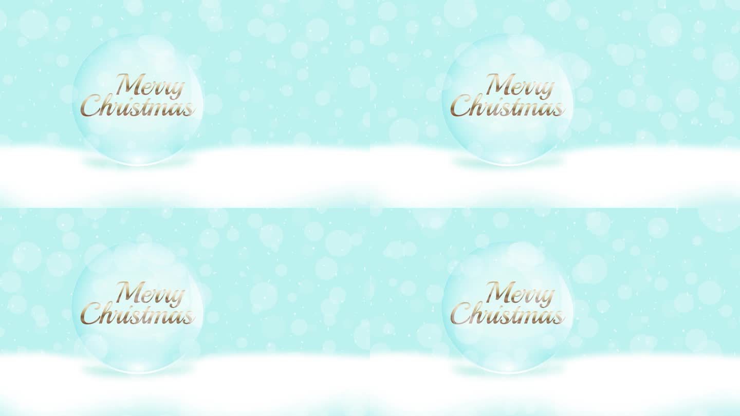 “圣诞快乐”这句话藏在一个玻璃球里，下面下雪了。动画演示