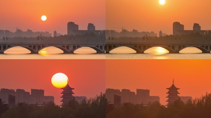 桥 日出 桥边的日出 城市延时摄影