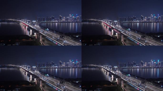杭州城市夜景与繁忙交通车流