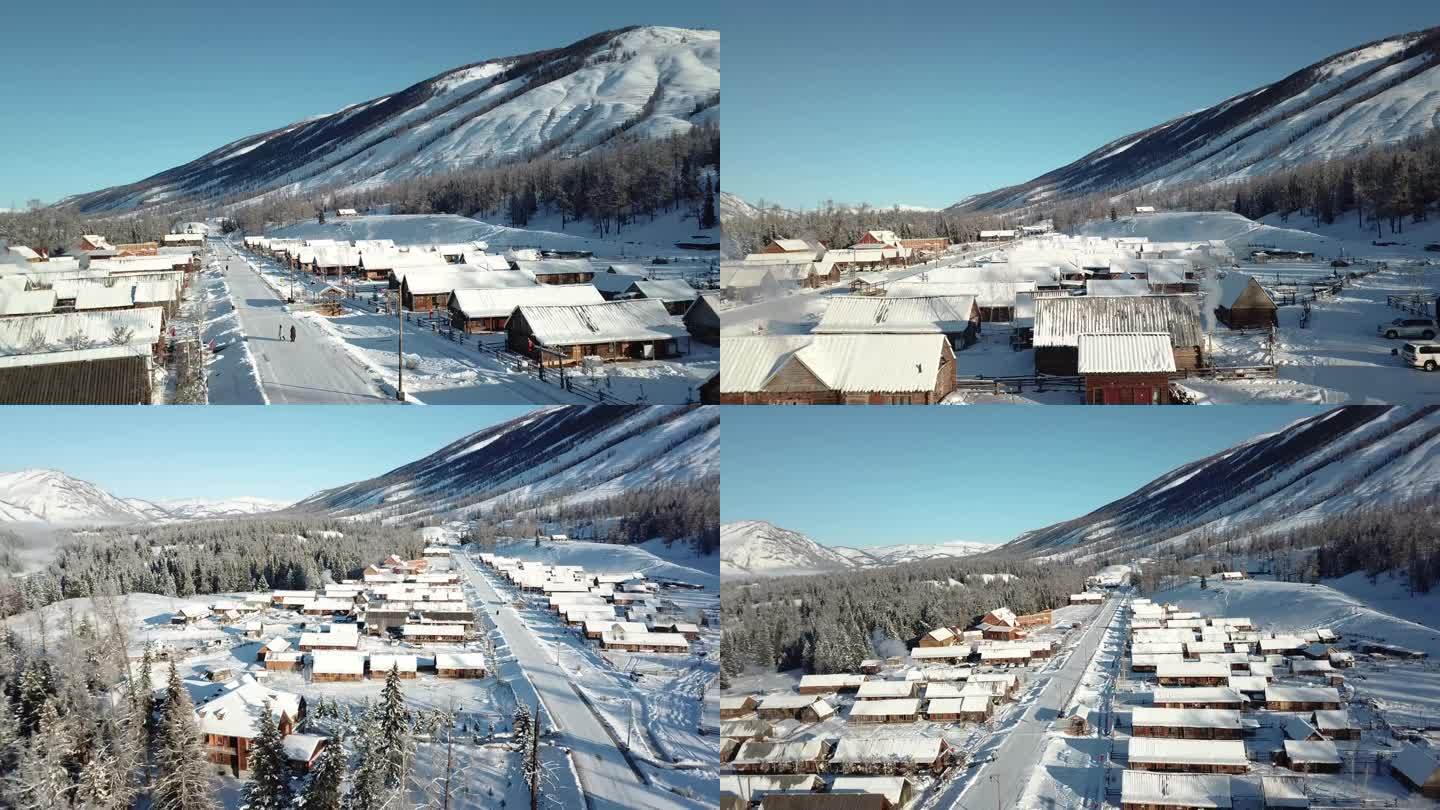 新疆 禾木 雪景 航拍