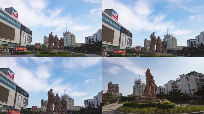 眉山市城市三苏雕像大范围延时摄影视频