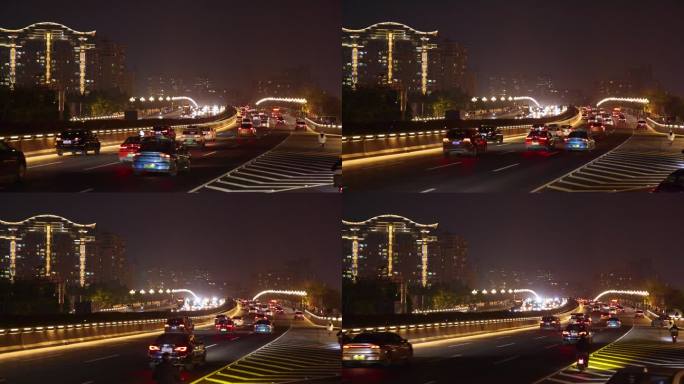 晚上广州车流交通车辆缓慢行驶