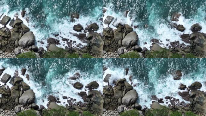 泰国普吉岛海水击打礁石溅起浪花特写镜头