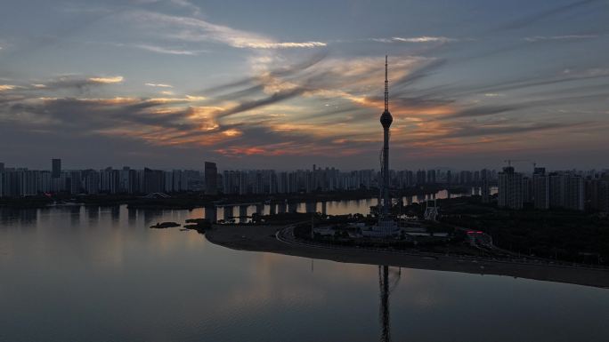 夕阳 沂河 航拍 大景 临沂 4K