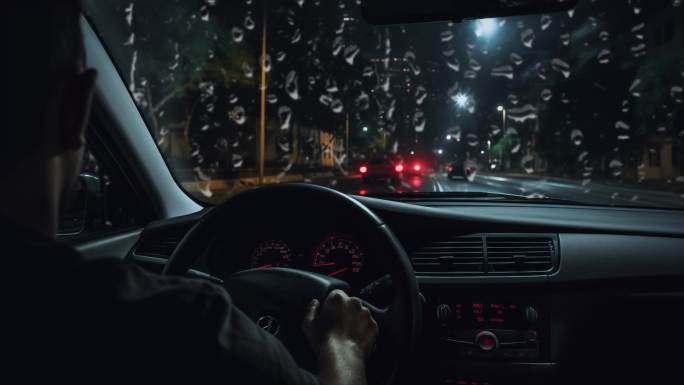 夜景车窗玻璃雨滴下雨素材