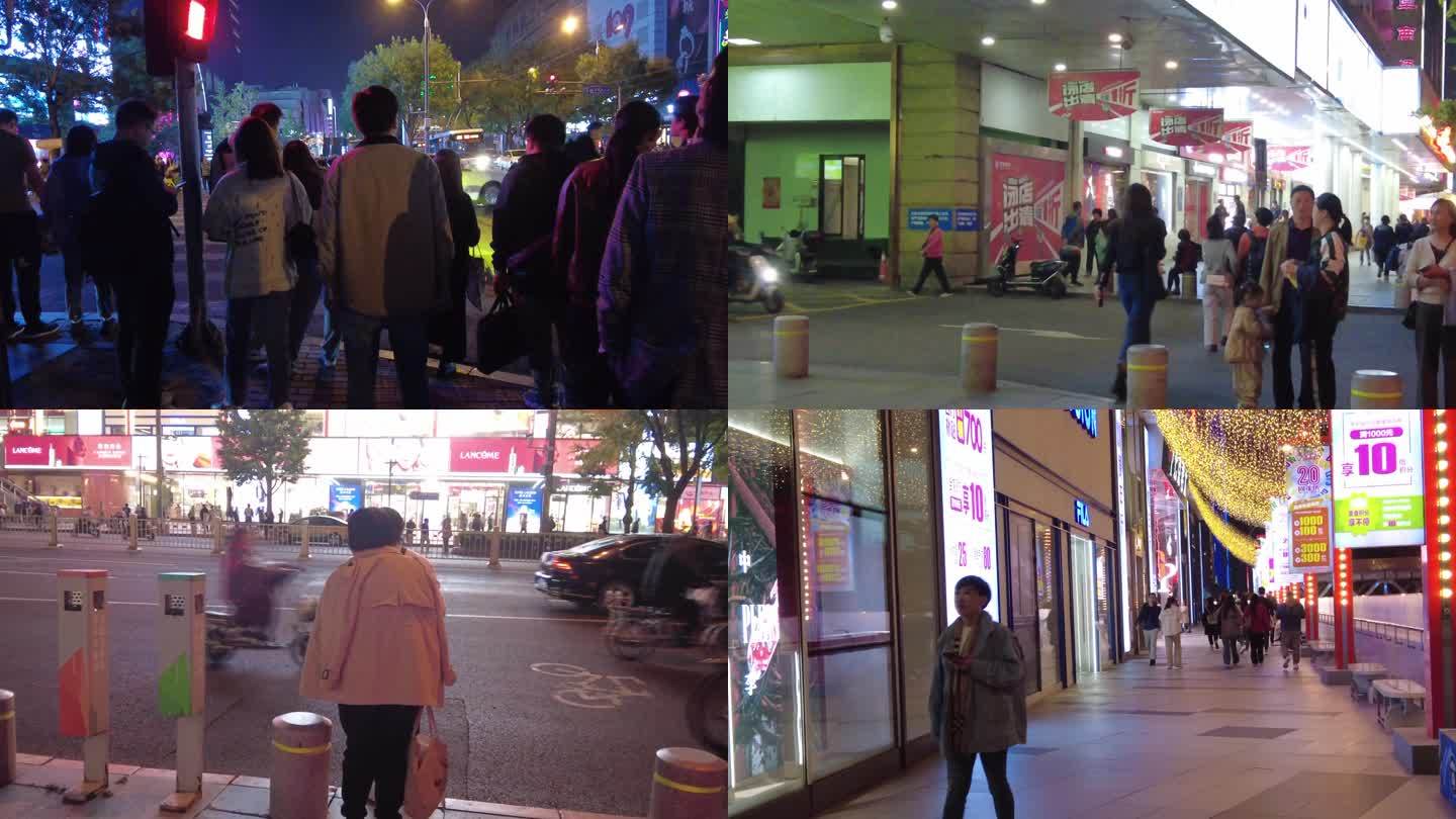 北京夜景西单人流霓虹商业中心遛弯恋人逛街