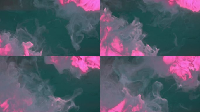 抽象神奇的粉红色火焰的舌头与漩涡的紫色烟雾在深蓝色的背景。3d渲染数字动画4K