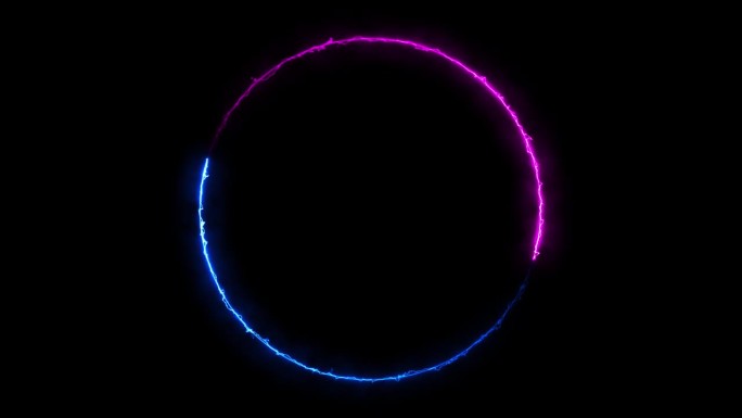 圆形框架的所有颜色霓虹灯和循环动画在黑屏上。3 d动画。