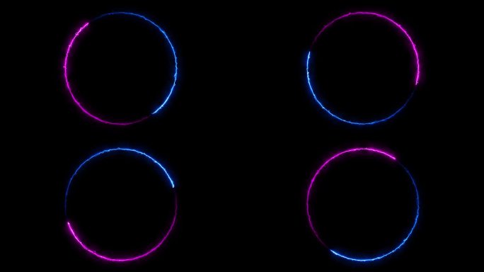圆形框架的所有颜色霓虹灯和循环动画在黑屏上。3 d动画。
