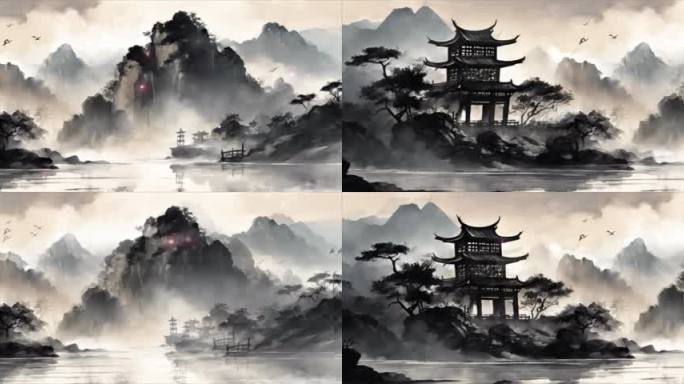 6k宽屏中国风水墨背景循环