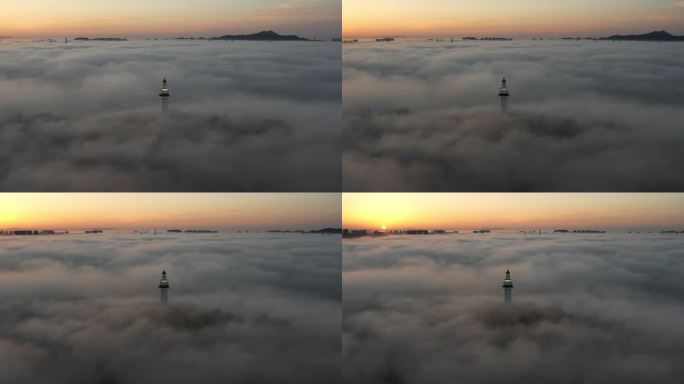 山东烟台云海中的灯塔