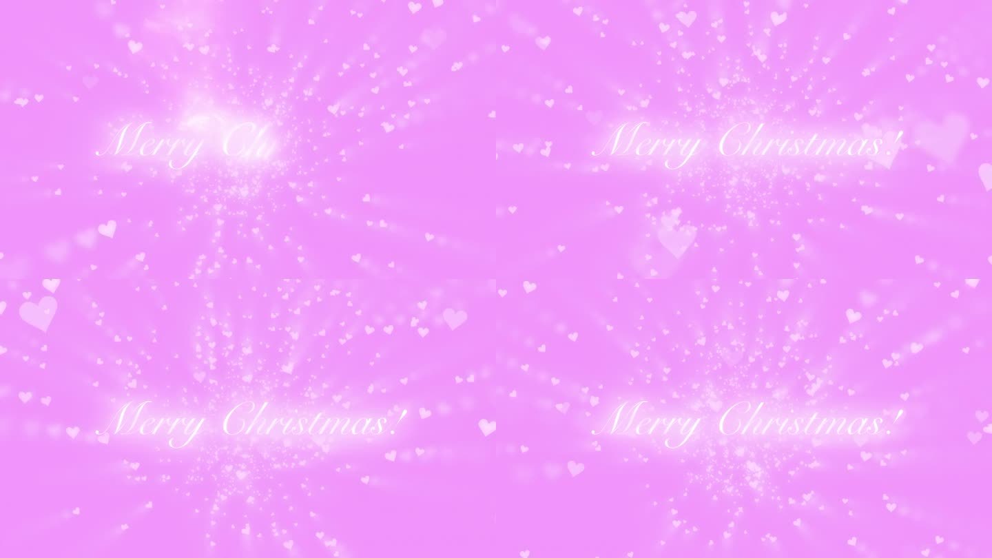 圣诞快乐，粉红色的心形粒子在粉红色的背景上飞舞。抽象的背景。