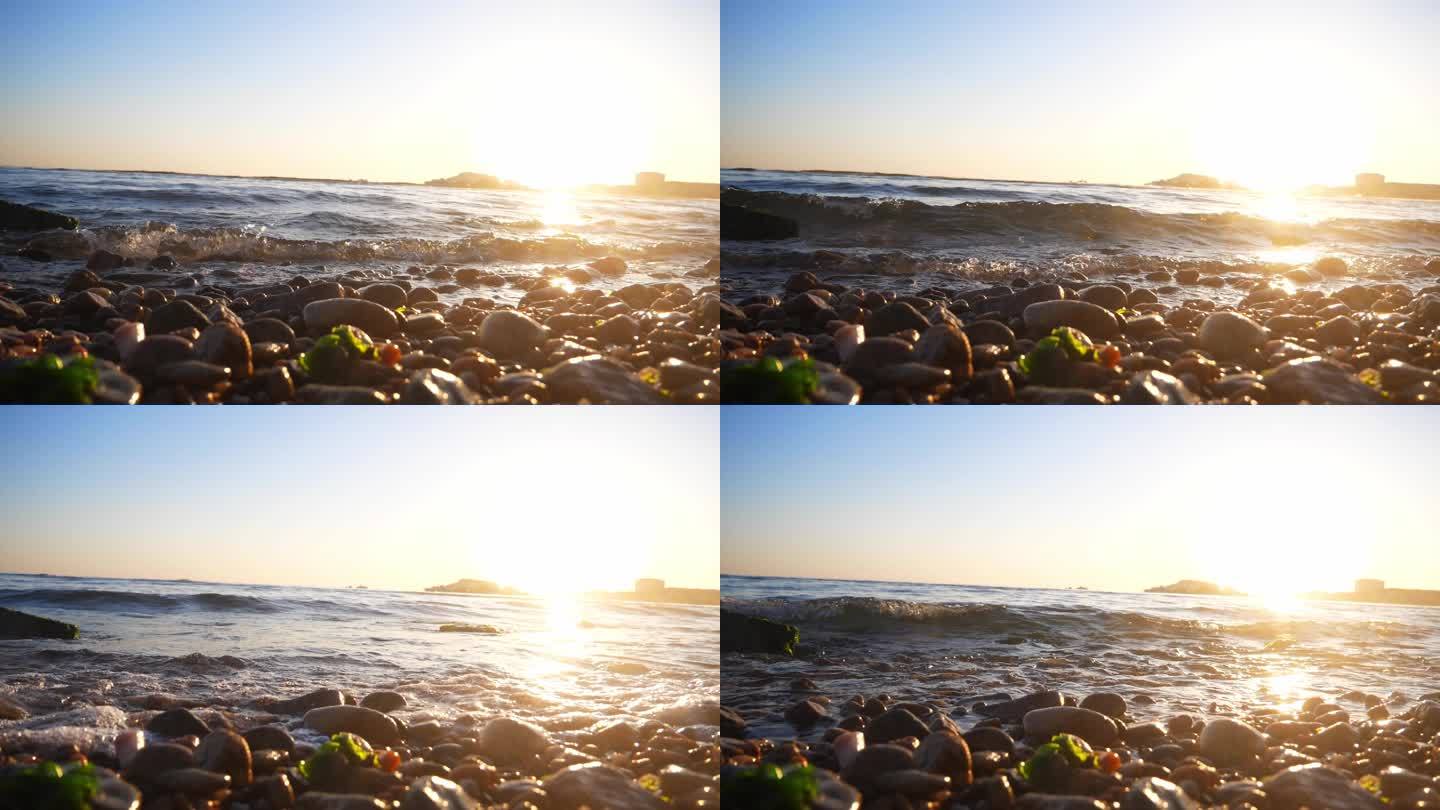 海边 海滩 鹅卵石 海面 阳光 波光粼粼